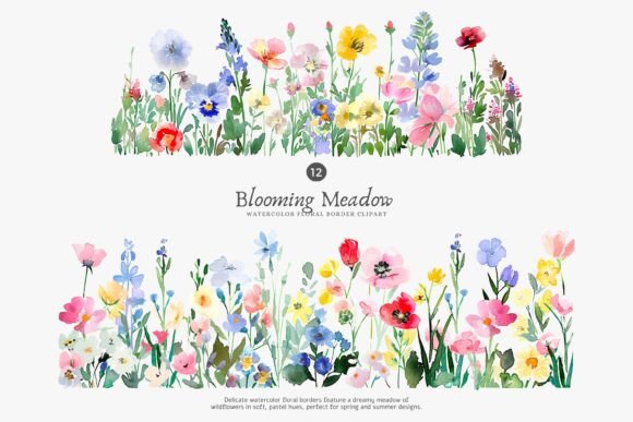 Download Watercolor Flowers Floral Border Set - Watercolor flowers Collection