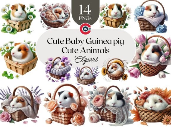 Download Cute Guinea Pig with Flower Basket PNG - Premium Bundle